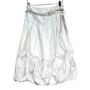 Alberto Makali White Gathered Ruched Bubble Skirt Chain Belted Women's 6